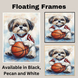 Shih Tzu Basketball Wall Art Print 1.5 Inch Thick Canvas Sports Decor for Kids Playroom or Game Room Gift for Dog Lovers