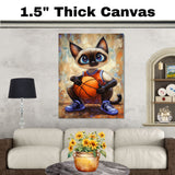 Siamese Cat Basketball Wall Art Print 1.5 Inch Thick Canvas Sports Decor for Bedroom or Living Room Gift for Cat Moms