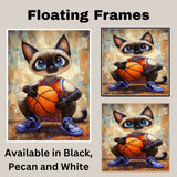 Siamese Cat Basketball Wall Art Print 1.5 Inch Thick Canvas Sports Decor for Bedroom or Living Room Gift for Cat Moms