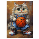 Siberian Cat Basketball Wall Art Print 1.5 Inch Thick Canvas Sports Decor for Kids Bedroom Teen Room or Game Room Gift for Cat Lovers