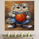 Siberian Cat Basketball Wall Art Print 1.5 Inch Thick Canvas Sports Decor for Kids Bedroom Teen Room or Game Room Gift for Cat Lovers