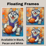 Siberian Husky Basketball Wall Art Print 1.5 Inch Thick Canvas Sports Decor for Boys Bedroom or Home Gym Gift for Dog Lovers