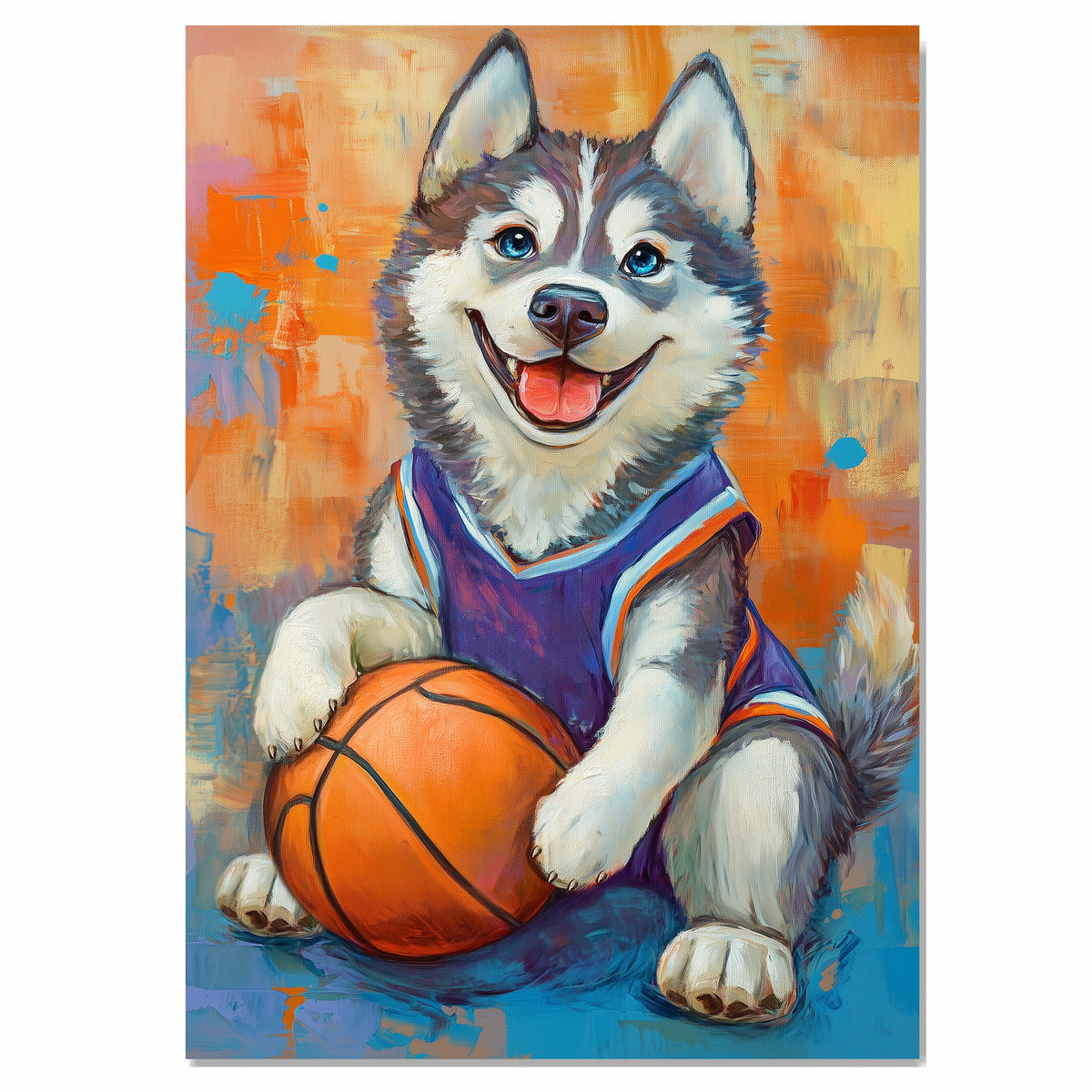 Siberian Husky Basketball Wall Art Print 1.5 Inch Thick Canvas Sports Decor for Boys Bedroom or Home Gym Gift for Dog Lovers