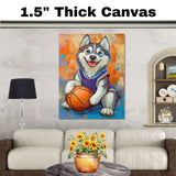 Siberian Husky Basketball Wall Art Print 1.5 Inch Thick Canvas Sports Decor for Boys Bedroom or Home Gym Gift for Dog Lovers
