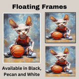 Sphynx Cat Basketball Wall Art Print 1.5 Inch Thick Canvas Sports Decor for Bedroom or Game Room Gift for Cat Lovers