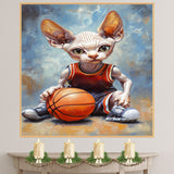 Sphynx Cat Basketball Wall Art Print 1.5 Inch Thick Canvas Sports Decor for Bedroom or Game Room Gift for Cat Lovers
