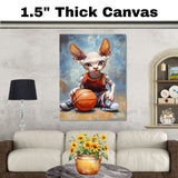 Sphynx Cat Basketball Wall Art Print 1.5 Inch Thick Canvas Sports Decor for Bedroom or Game Room Gift for Cat Lovers
