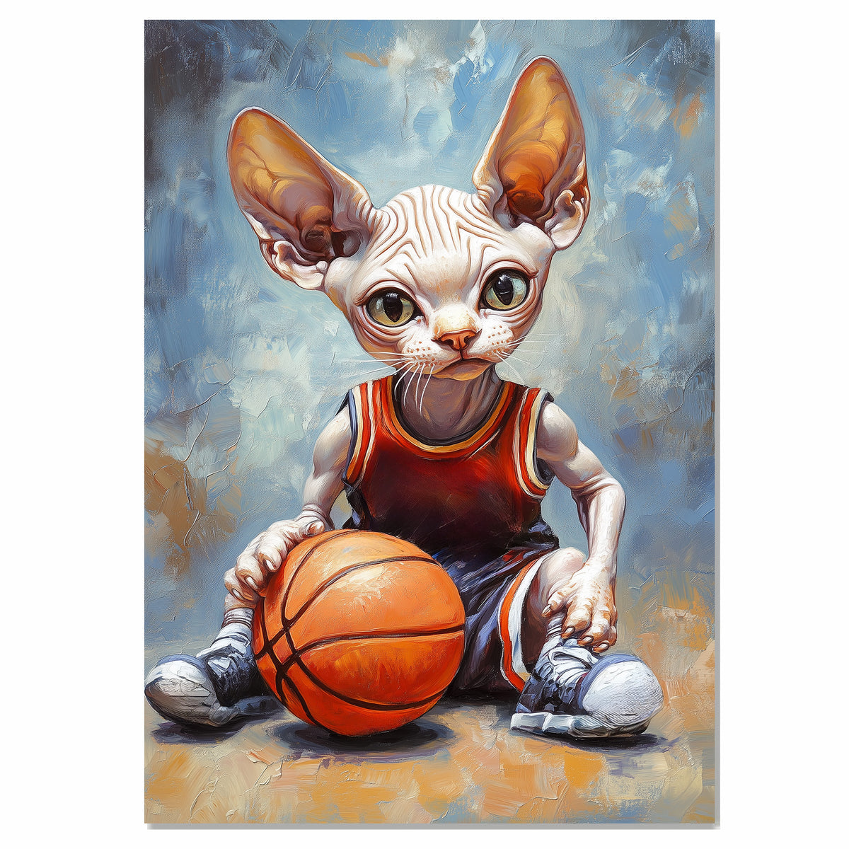 Sphynx Cat Basketball Wall Art Print 1.5 Inch Thick Canvas Sports Decor for Bedroom or Game Room Gift for Cat Lovers