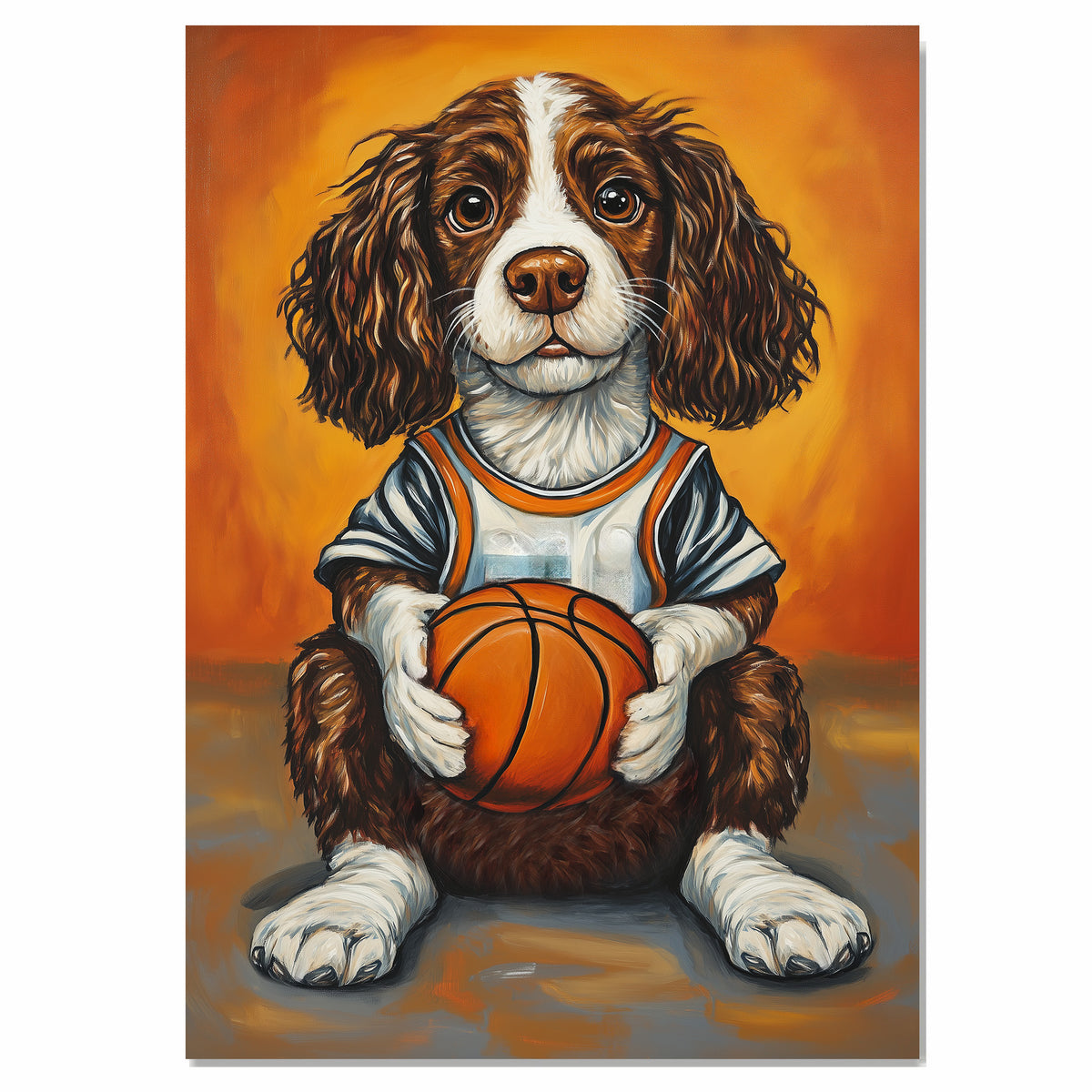 Springer Spaniel Basketball Wall Art Print 1.5 Inch Thick Canvas Sports Decor for Boys Bedroom or Playroom Gift for Dog Lovers