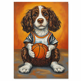 Springer Spaniel Basketball Wall Art Print 1.5 Inch Thick Canvas Sports Decor for Boys Bedroom or Playroom Gift for Dog Lovers