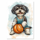 Tibetan Terrier Basketball Wall Art Print 1.5 Inch Thick Canvas Sports Decor for Boys Playroom or Game Room Gift for Dog Lovers