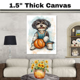 Tibetan Terrier Basketball Wall Art Print 1.5 Inch Thick Canvas Sports Decor for Boys Playroom or Game Room Gift for Dog Lovers