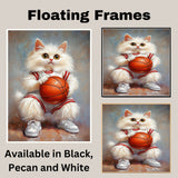 Turkish Angora Cat Basketball Wall Art Print 1.5 Inch Thick Canvas Sports Decor for Bedroom or Living Room Gift for Cat Lovers