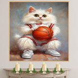Turkish Angora Cat Basketball Wall Art Print 1.5 Inch Thick Canvas Sports Decor for Bedroom or Living Room Gift for Cat Lovers