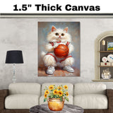 Turkish Angora Cat Basketball Wall Art Print 1.5 Inch Thick Canvas Sports Decor for Bedroom or Living Room Gift for Cat Lovers