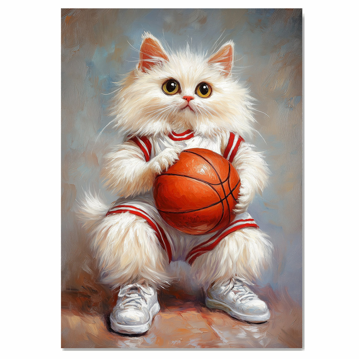 Turkish Angora Cat Basketball Wall Art Print 1.5 Inch Thick Canvas Sports Decor for Bedroom or Living Room Gift for Cat Lovers