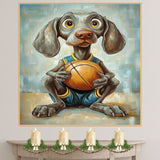 Weimaraner Basketball Wall Art Print 1.5 Inch Thick Canvas Sports Decor for Boys Bedroom or Living Room Gift for Dog Lovers