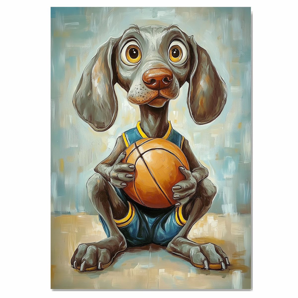 Weimaraner Basketball Wall Art Print 1.5 Inch Thick Canvas Sports Decor for Boys Bedroom or Living Room Gift for Dog Lovers