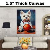 West Highland Terrier Basketball Wall Art Print 1.5 Inch Thick Canvas Home Decor for Dog Moms Living Room or Bedroom Gift for Westie Lovers