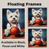 West Highland Terrier Basketball Wall Art Print 1.5 Inch Thick Canvas Home Decor for Dog Moms Living Room or Bedroom Gift for Westie Lovers