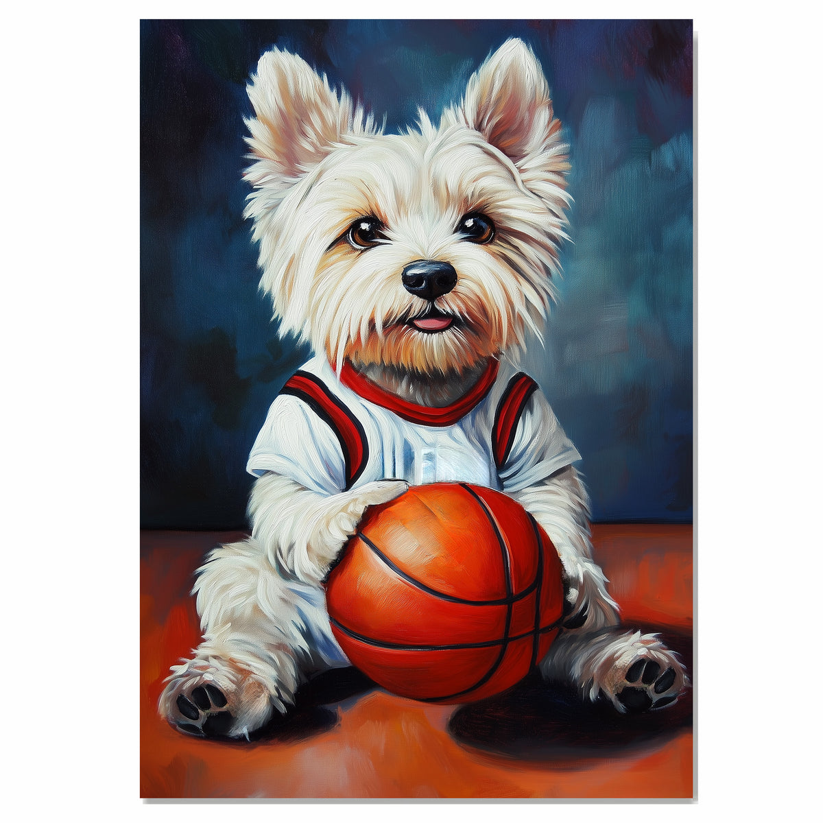 West Highland Terrier Basketball Wall Art Print 1.5 Inch Thick Canvas Home Decor for Dog Moms Living Room or Bedroom Gift for Westie Lovers