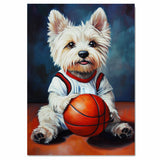 West Highland Terrier Basketball Wall Art Print 1.5 Inch Thick Canvas Home Decor for Dog Moms Living Room or Bedroom Gift for Westie Lovers