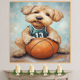 Wheaten Terrier Basketball Wall Art Print 1.5 Inch Thick Canvas Sports Decor for Boys Playroom or Game Room Gift for Dog Lovers