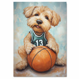 Wheaten Terrier Basketball Wall Art Print 1.5 Inch Thick Canvas Sports Decor for Boys Playroom or Game Room Gift for Dog Lovers