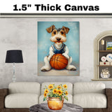 Wire Fox Terrier Basketball Wall Art Print 1.5 Inch Thick Canvas Sports Decor for Boys Playroom or Game Room Gift for Dog Lovers
