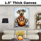 Irish Wolfhound Basketball Wall Art Print 1.5 Inch Thick Canvas Sports Decor for Boys Bedroom or Home Game Room Gift for Dog Lovers