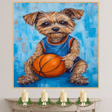 Yorkipoo Basketball Wall Art Print 1.5 Inch Thick Canvas Sports Decor for Kids Playroom or Game Room Gift for Dog Lovers