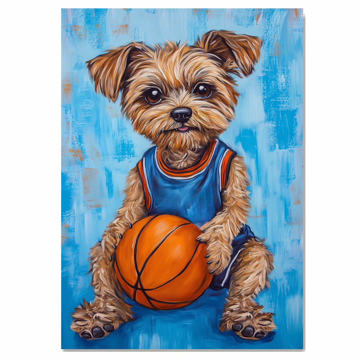 Yorkipoo Basketball Wall Art Print 1.5 Inch Thick Canvas Sports Decor for Kids Playroom or Game Room Gift for Dog Lovers