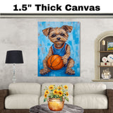 Yorkipoo Basketball Wall Art Print 1.5 Inch Thick Canvas Sports Decor for Kids Playroom or Game Room Gift for Dog Lovers