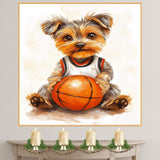 Yorkshire Terrier Basketball Wall Art Print 1.5 Inch Thick Canvas Sports Decor for Mens Game Room Gift for Dog Lovers