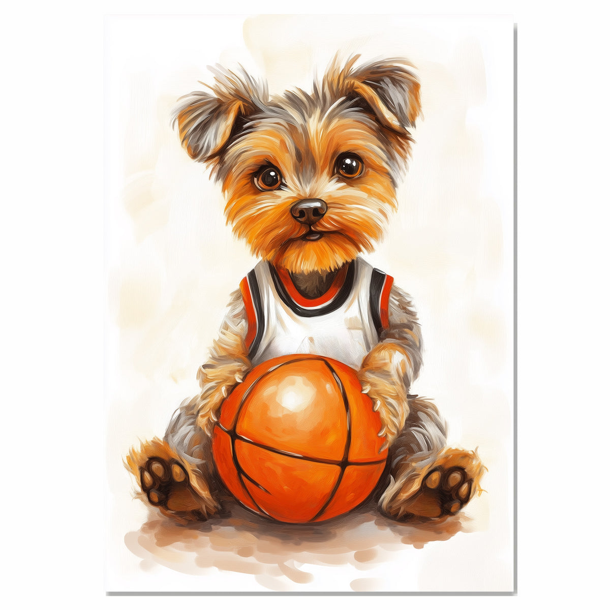 Yorkshire Terrier Basketball Wall Art Print 1.5 Inch Thick Canvas Sports Decor for Mens Game Room Gift for Dog Lovers