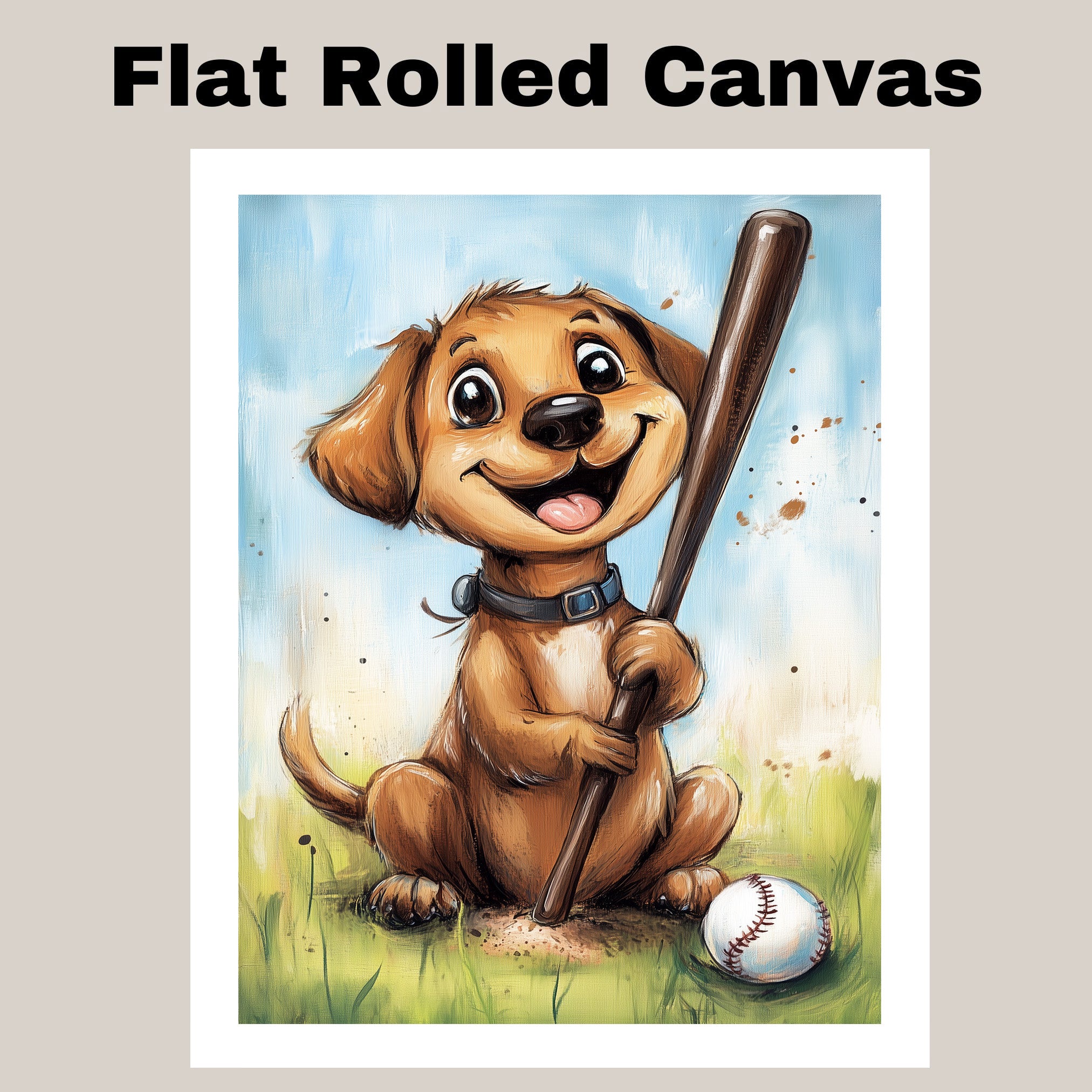 Labrador Puppy Baseball Wall Art Print Gift for Baseball Fans Sports Dog Canvas Decor for Kids Room on Ready to Hang 1.5" Thick Canvas Wrap, Floating Framed Canvas, Flat Rolled Canvas