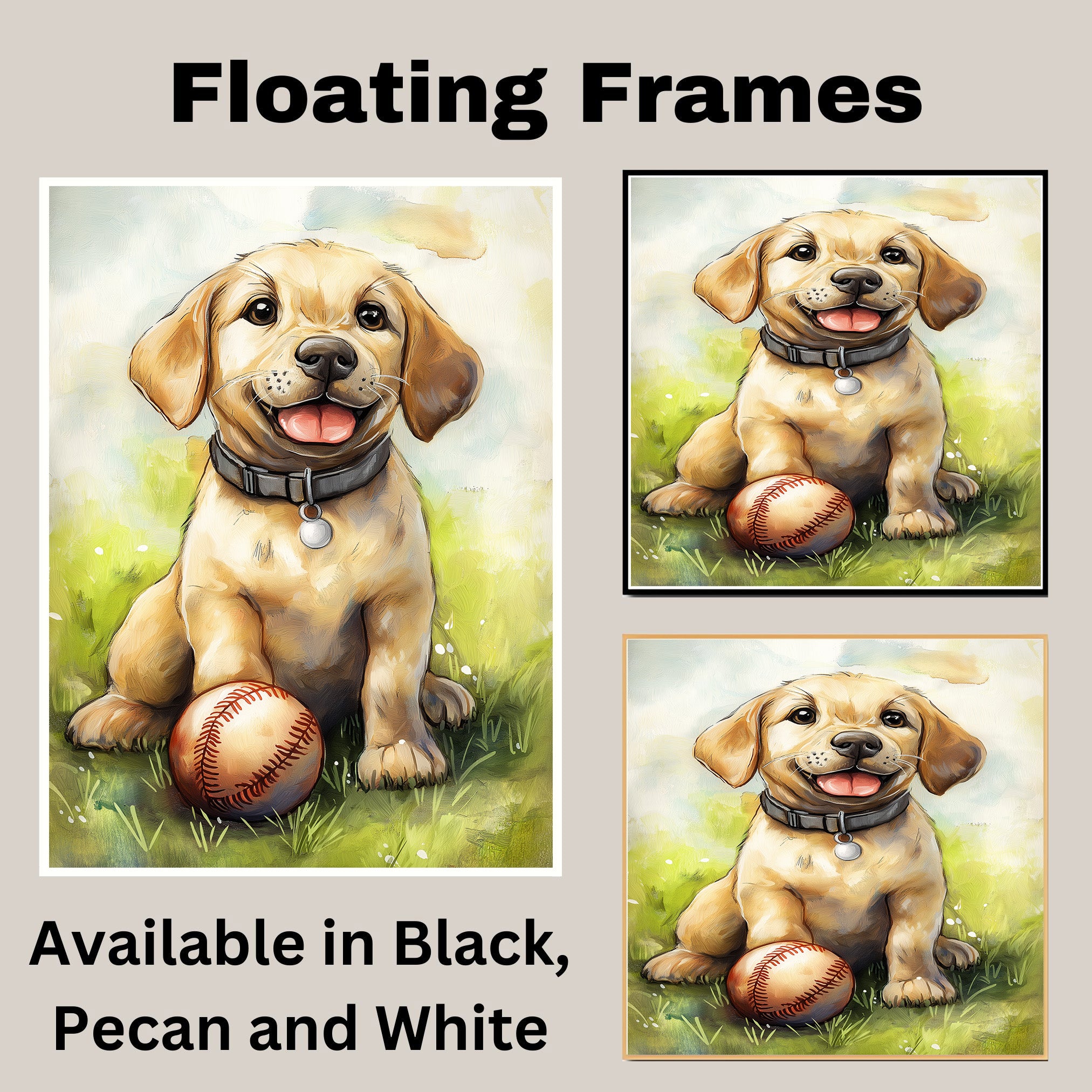 Labrador Baseball Sports Dog Wall Art for Kids Home Décor Gift Idea for Childrens  on Ready to Hang 1.5" Thick Canvas Wrap, Floating Framed Canvas, Flat Rolled Canvas