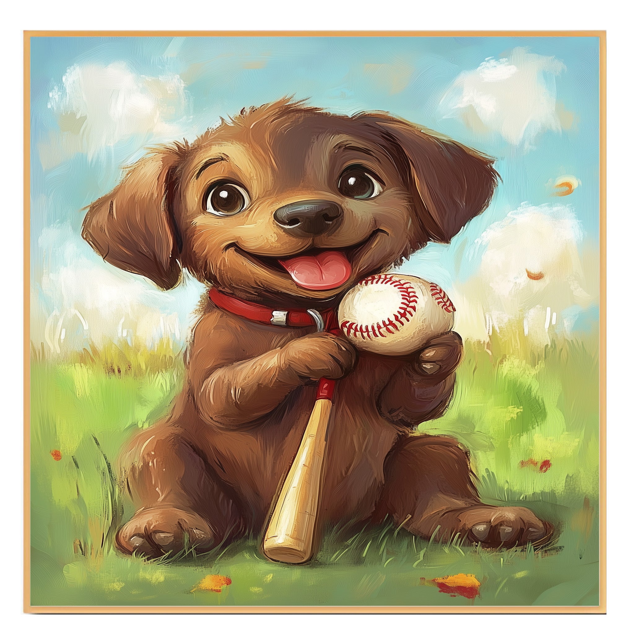 Labrador Dog Baseball Canvas Wall Art for Nursery Play Room Decor for Boys Birthday Sports Wall Poater on Ready to Hang 1.5" Thick Canvas Wrap, Floating Framed Canvas, Flat Rolled Canvas