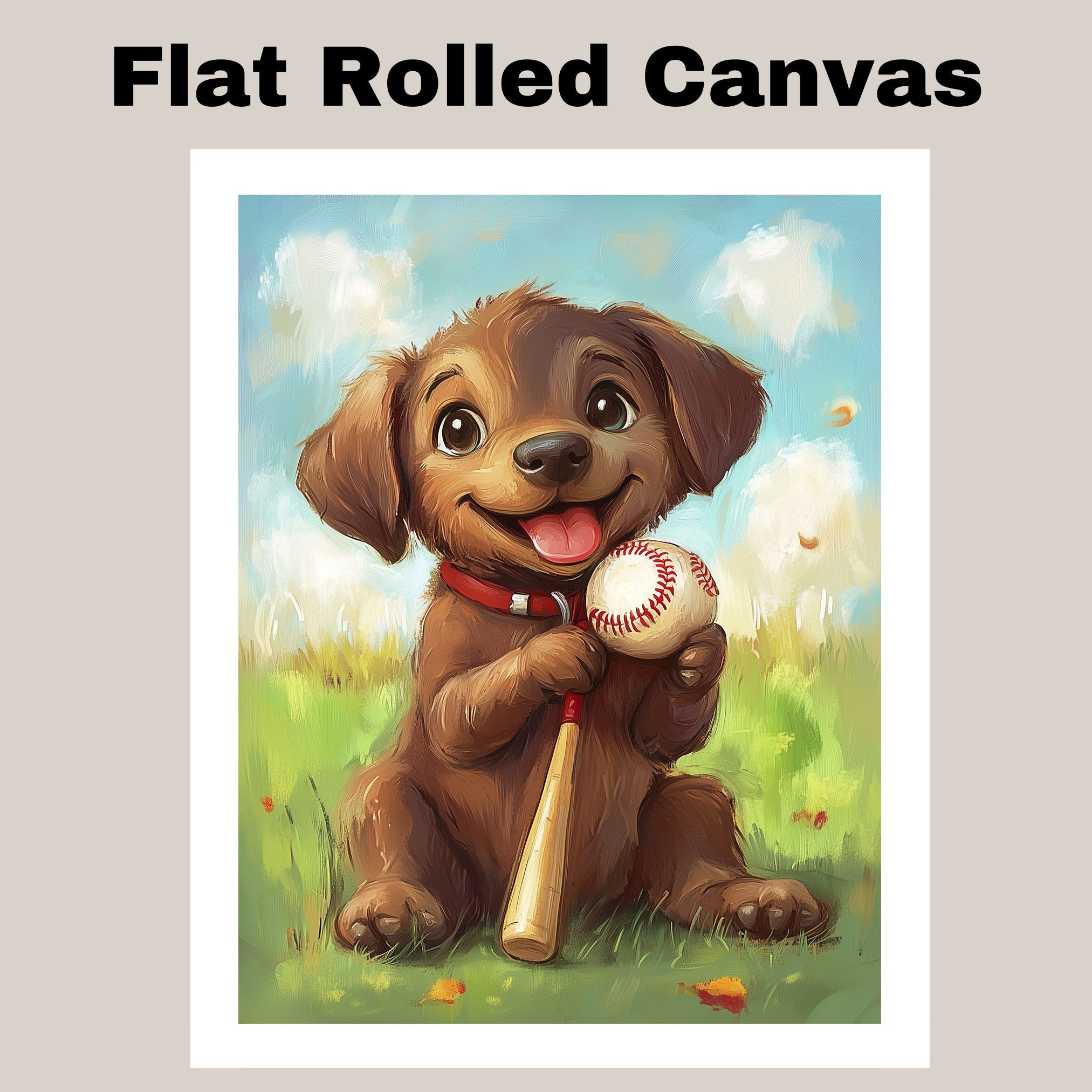 Labrador Dog Baseball Canvas Wall Art for Nursery Play Room Decor for Boys Birthday Sports Wall Poater on Ready to Hang 1.5" Thick Canvas Wrap, Floating Framed Canvas, Flat Rolled Canvas