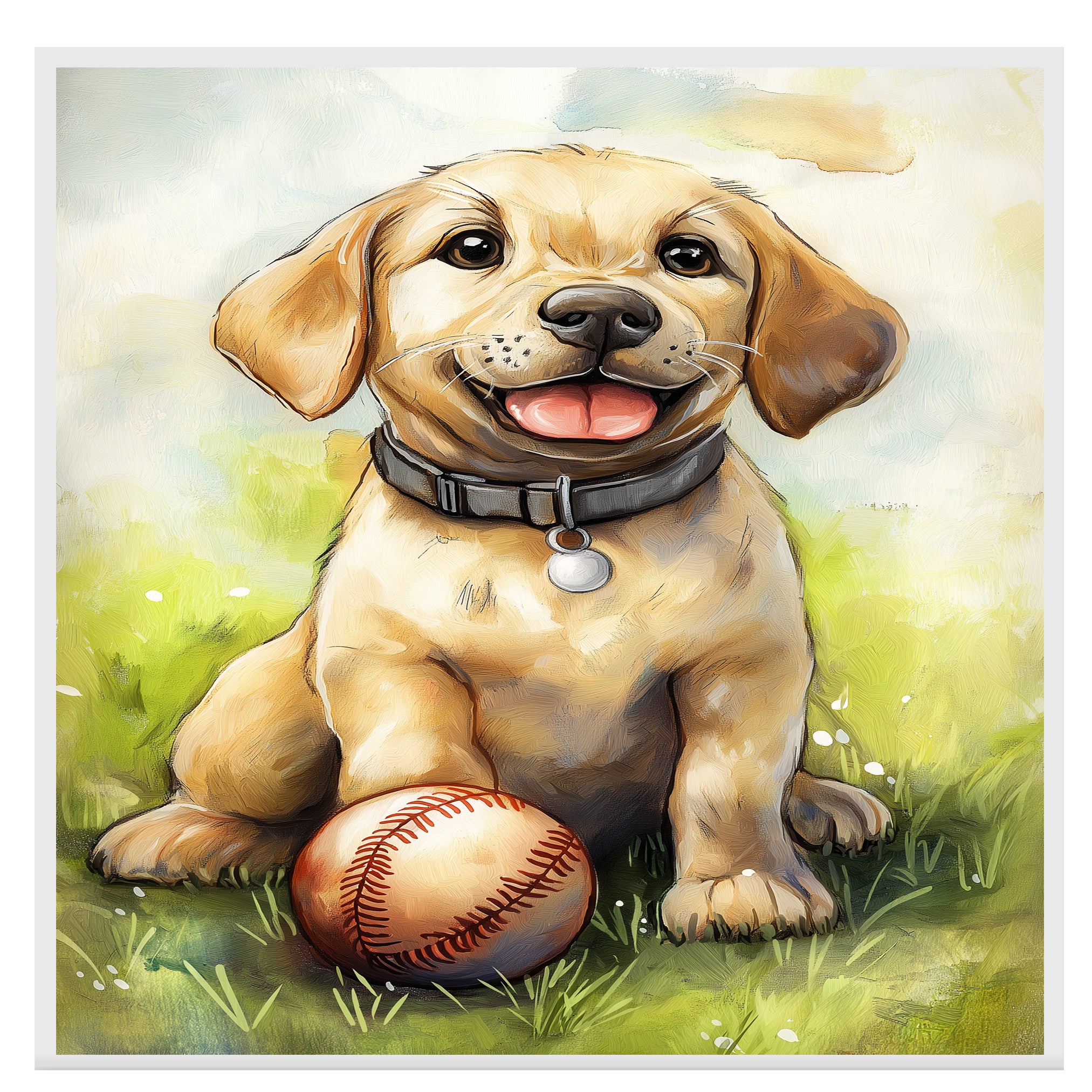 Labrador Baseball Sports Dog Wall Art for Kids Home Décor Gift Idea for Childrens  on Ready to Hang 1.5" Thick Canvas Wrap, Floating Framed Canvas, Flat Rolled Canvas