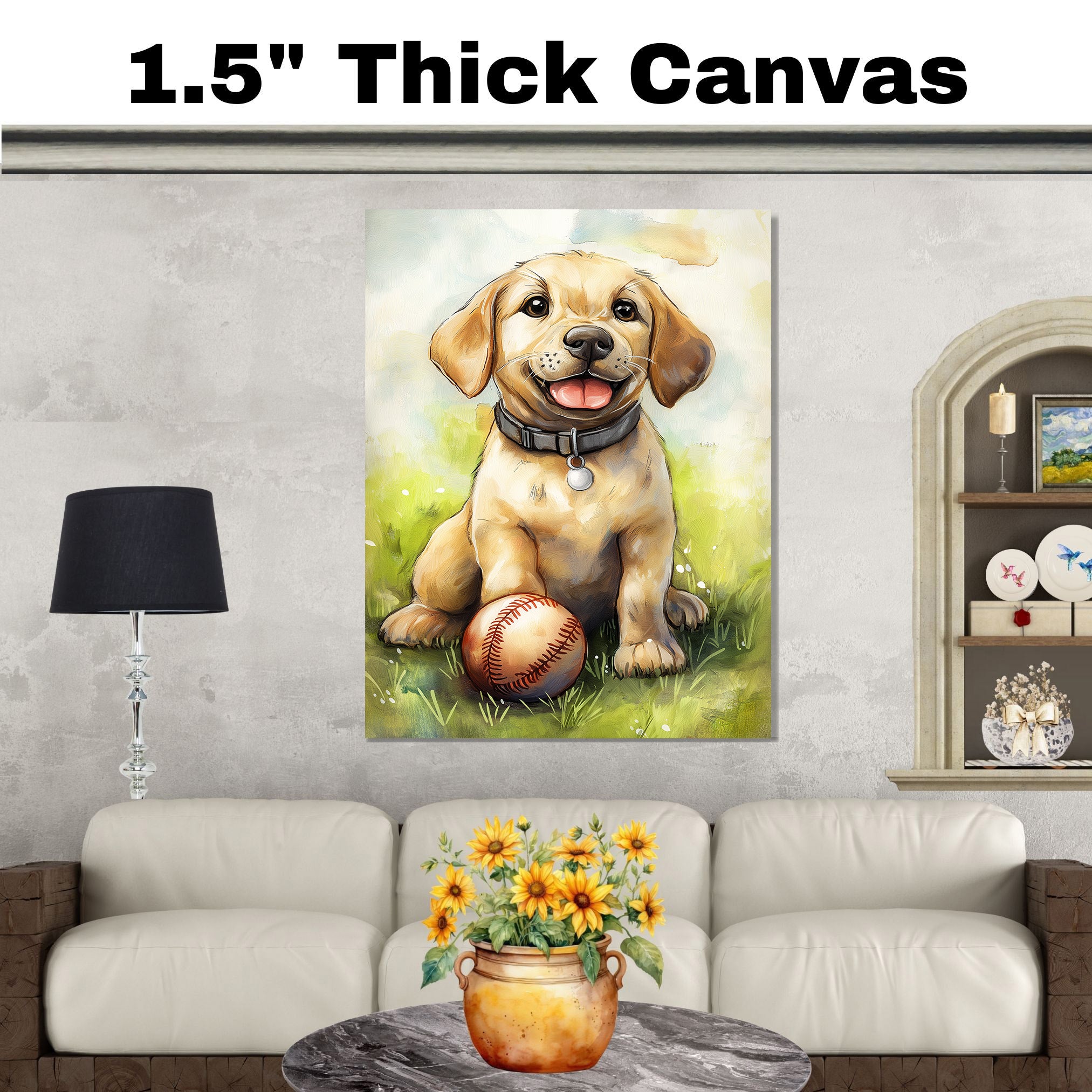 Labrador Baseball Sports Dog Wall Art for Kids Home Décor Gift Idea for Childrens  on Ready to Hang 1.5" Thick Canvas Wrap, Floating Framed Canvas, Flat Rolled Canvas