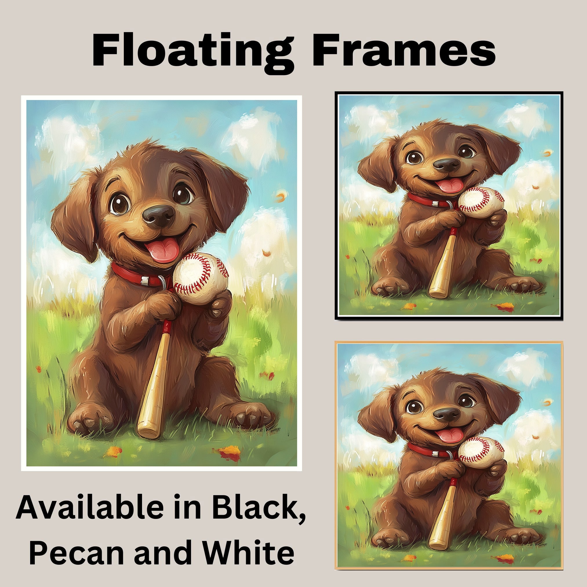 Labrador Dog Baseball Canvas Wall Art for Nursery Play Room Decor for Boys Birthday Sports Wall Poater on Ready to Hang 1.5" Thick Canvas Wrap, Floating Framed Canvas, Flat Rolled Canvas