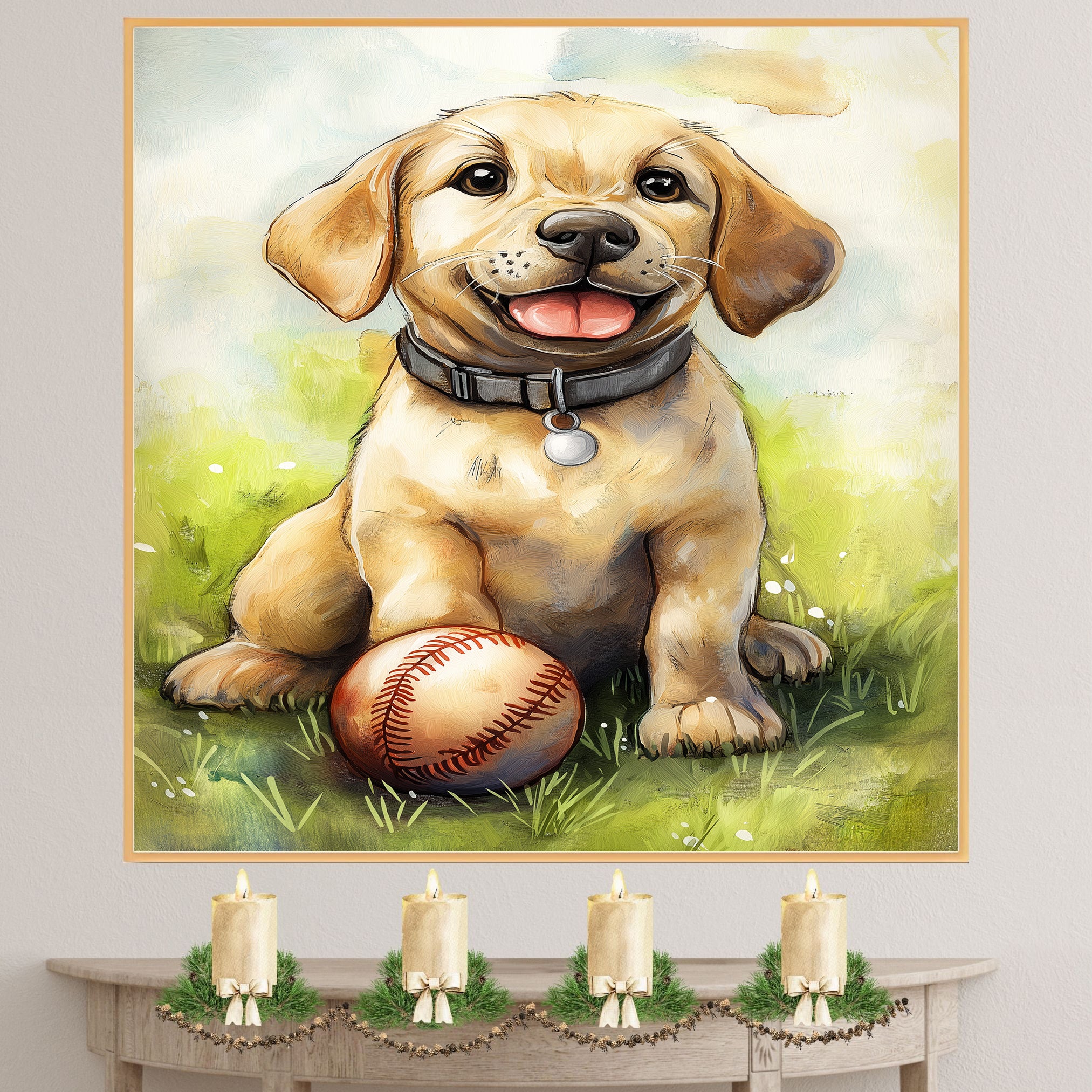 Labrador Baseball Sports Dog Wall Art for Kids Home Décor Gift Idea for Childrens  on Ready to Hang 1.5" Thick Canvas Wrap, Floating Framed Canvas, Flat Rolled Canvas