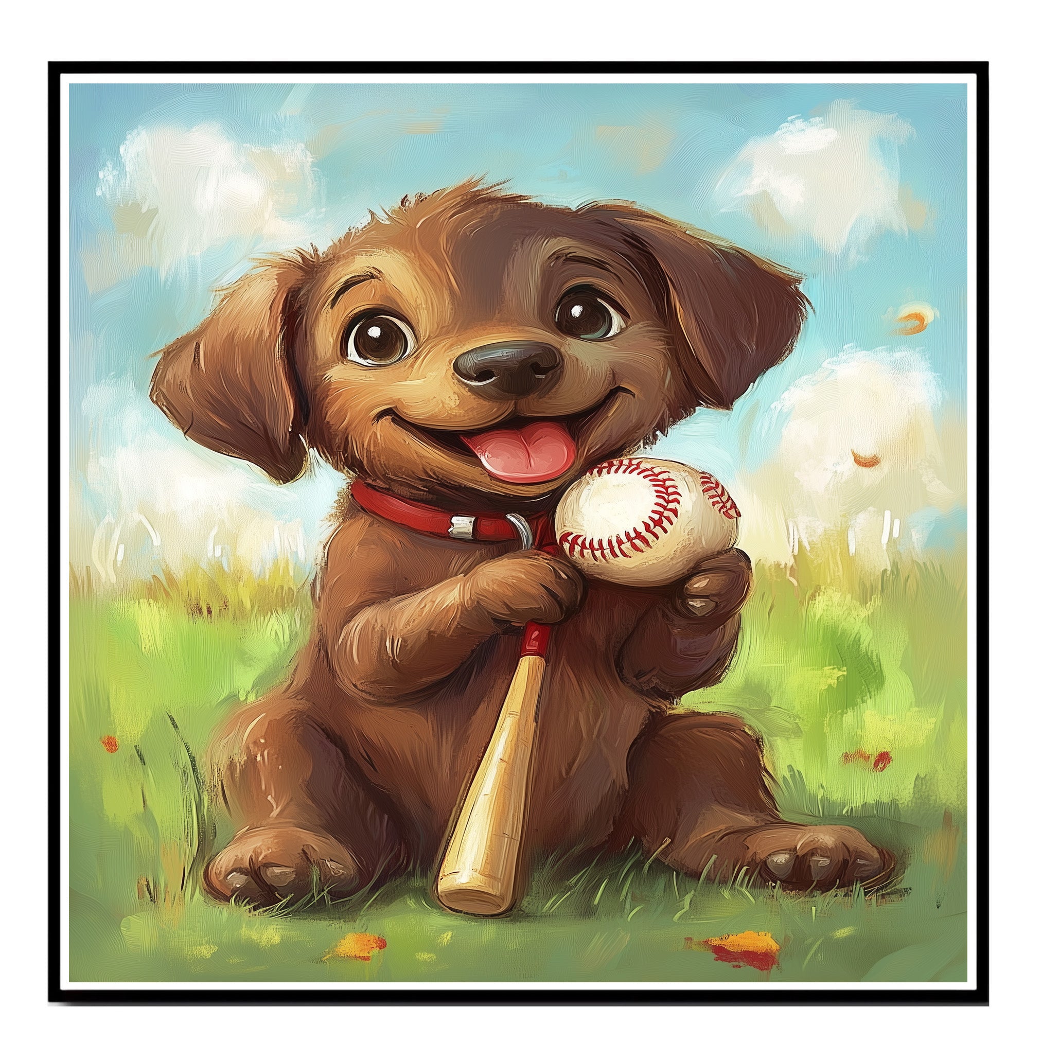 Labrador Dog Baseball Canvas Wall Art for Nursery Play Room Decor for Boys Birthday Sports Wall Poater on Ready to Hang 1.5" Thick Canvas Wrap, Floating Framed Canvas, Flat Rolled Canvas