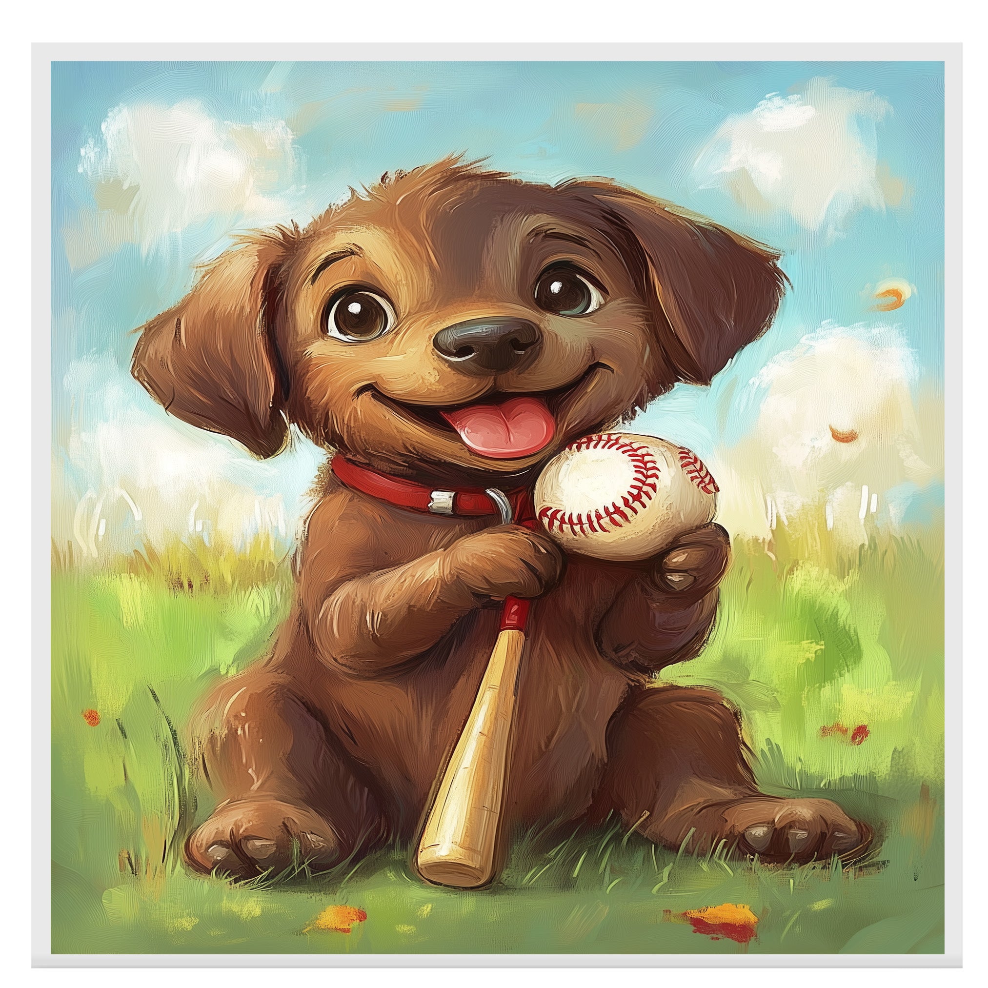 Labrador Dog Baseball Canvas Wall Art for Nursery Play Room Decor for Boys Birthday Sports Wall Poater on Ready to Hang 1.5" Thick Canvas Wrap, Floating Framed Canvas, Flat Rolled Canvas