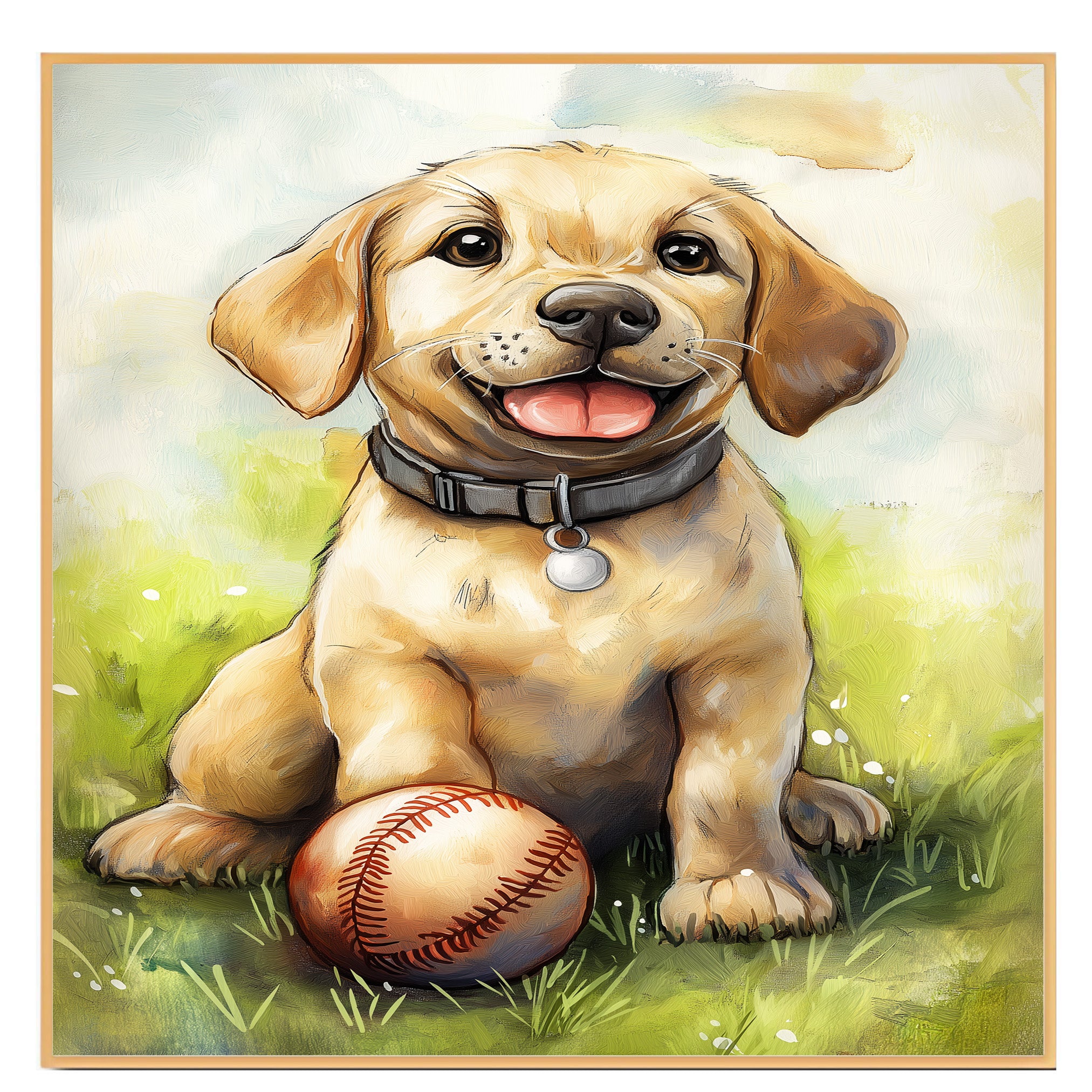 Labrador Baseball Sports Dog Wall Art for Kids Home Décor Gift Idea for Childrens  on Ready to Hang 1.5" Thick Canvas Wrap, Floating Framed Canvas, Flat Rolled Canvas