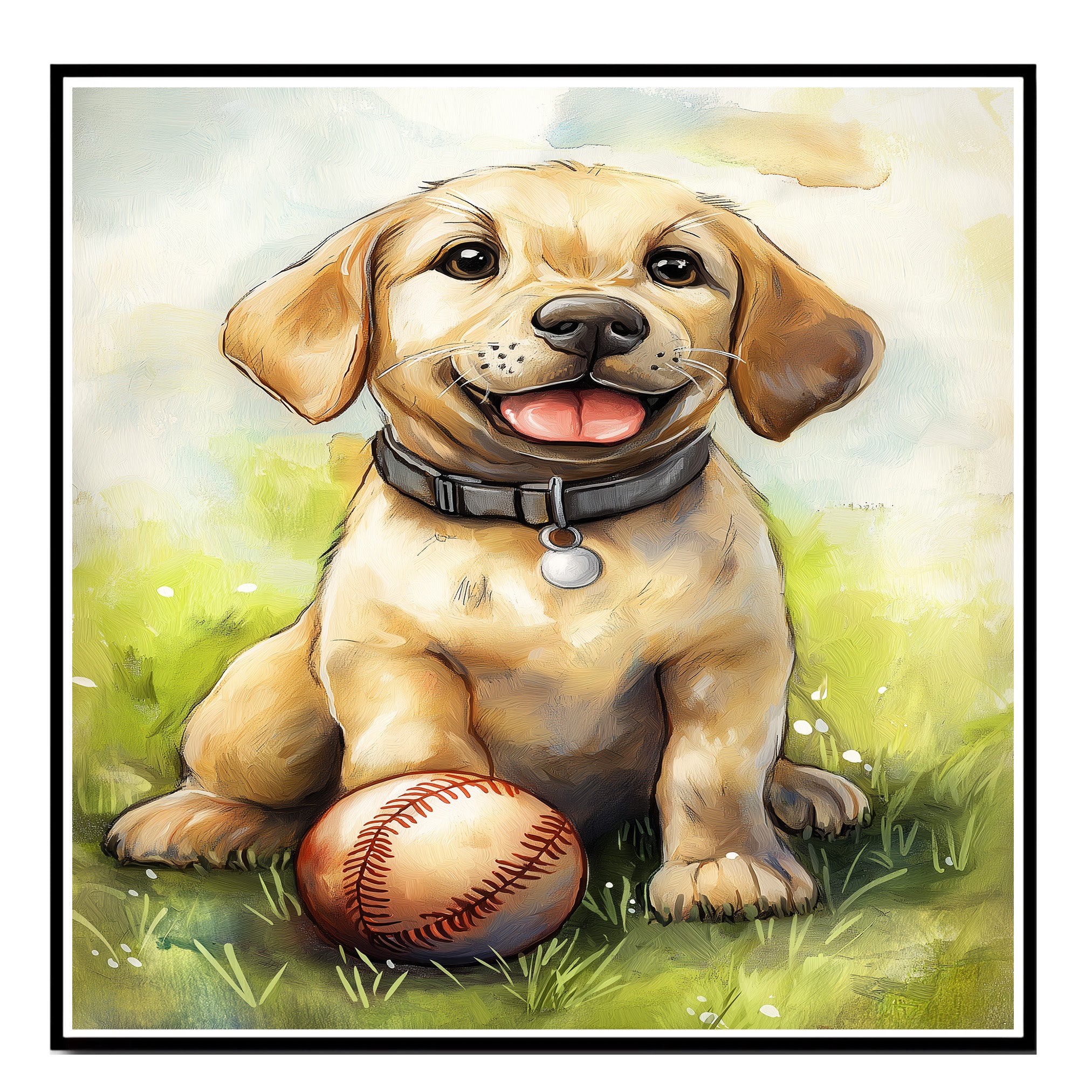 Labrador Baseball Sports Dog Wall Art for Kids Home Décor Gift Idea for Childrens  on Ready to Hang 1.5" Thick Canvas Wrap, Floating Framed Canvas, Flat Rolled Canvas