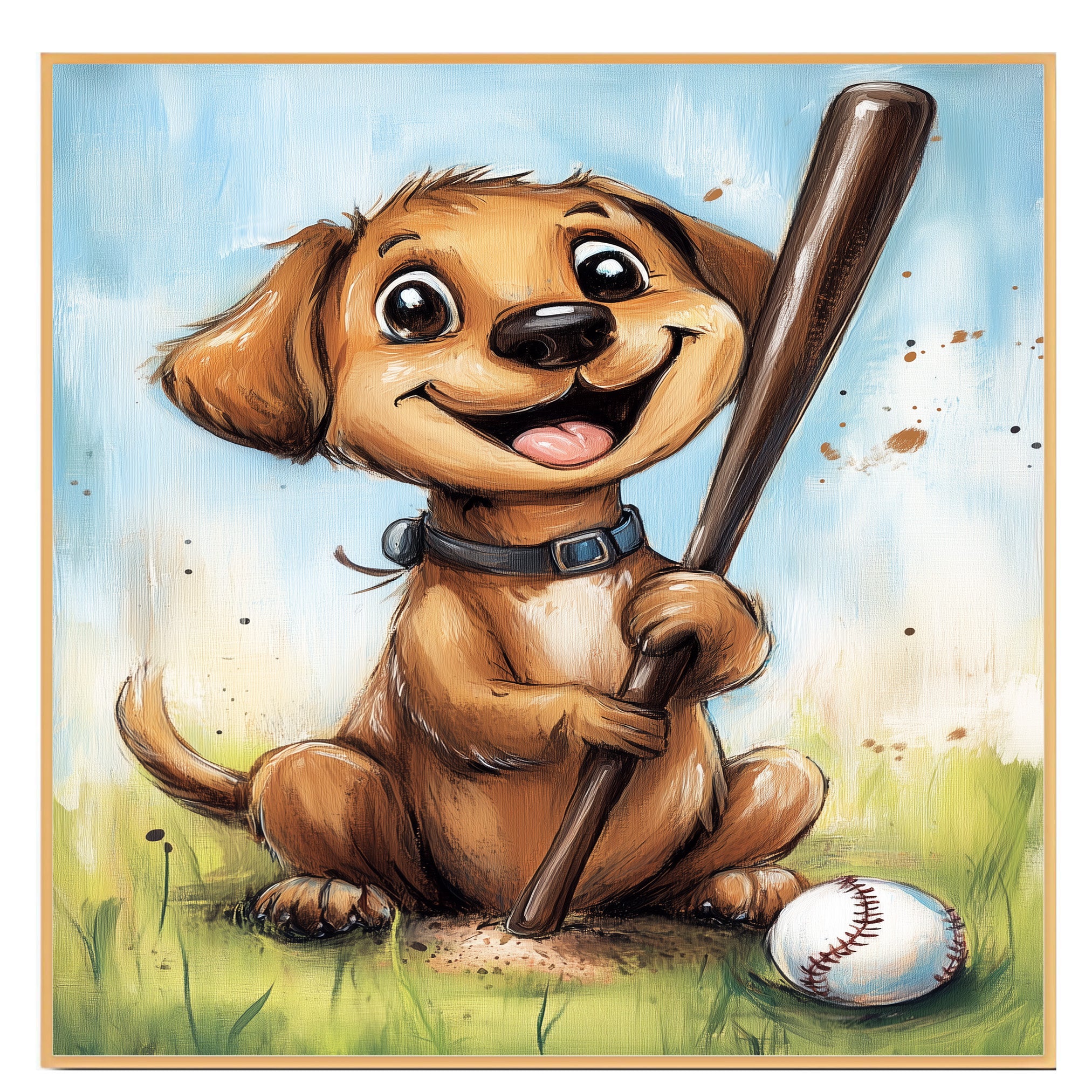 Labrador Puppy Baseball Wall Art Print Gift for Baseball Fans Sports Dog Canvas Decor for Kids Room on Ready to Hang 1.5" Thick Canvas Wrap, Floating Framed Canvas, Flat Rolled Canvas