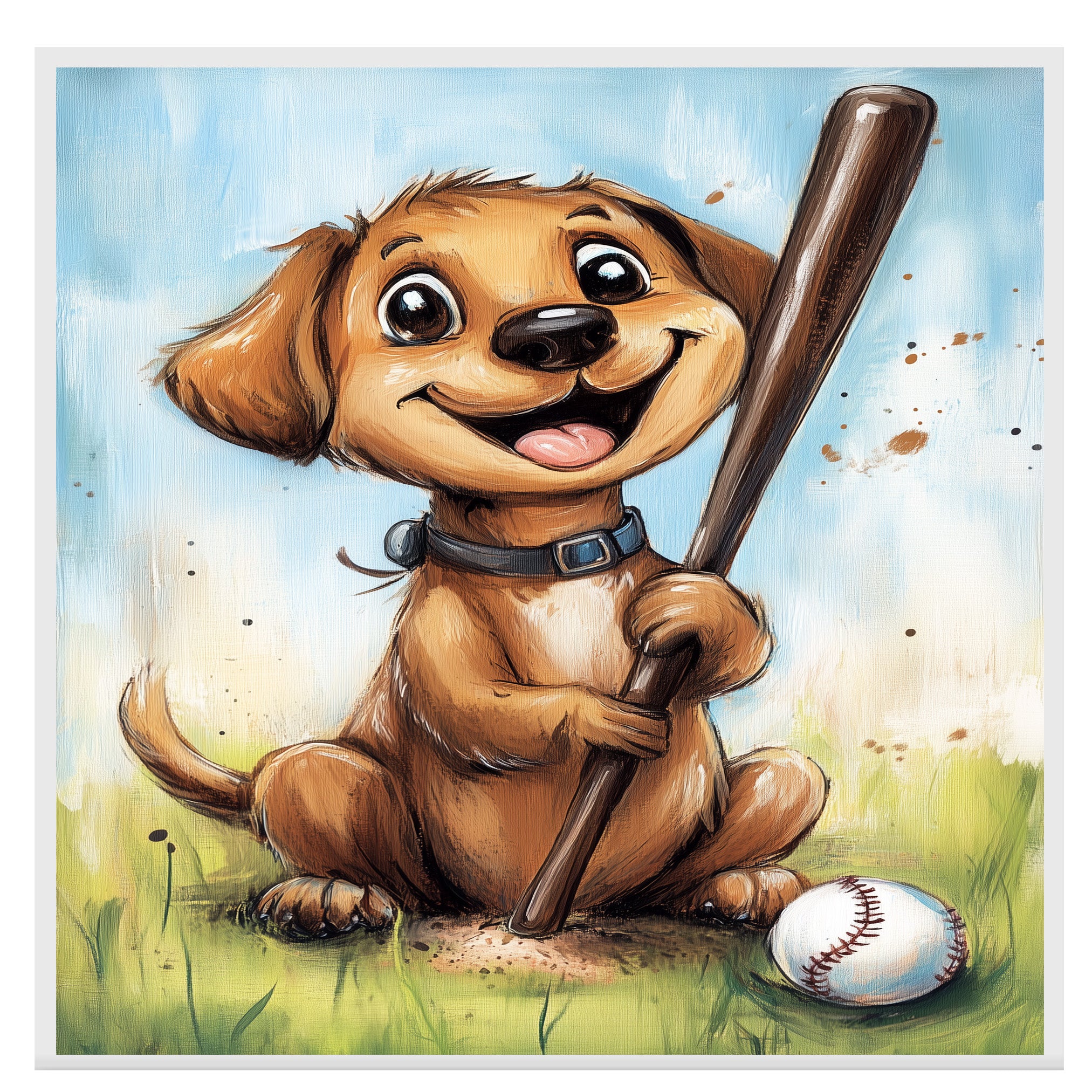Labrador Puppy Baseball Wall Art Print Gift for Baseball Fans Sports Dog Canvas Decor for Kids Room on Ready to Hang 1.5" Thick Canvas Wrap, Floating Framed Canvas, Flat Rolled Canvas