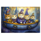 Whimsical Wizard Cats Riding Fantasy Boat In Magical Kingdom Artwork For Cat Lovers And Storybook Inspired Spaces on Ready to Hang 1.5" Thick Canvas Wrap, Floating Framed Canvas, Flat Rolled Canvas
